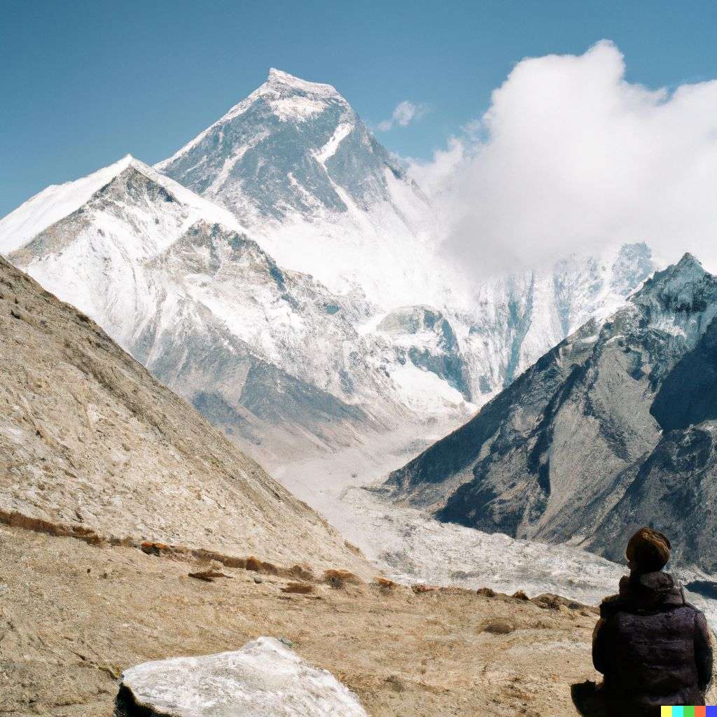 someone gazing at Mount Everest, photograph taken on Kodak Portra 160 film